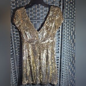 Jovani Sparkling Gold Backless Gown Size 4 (Runs Small)